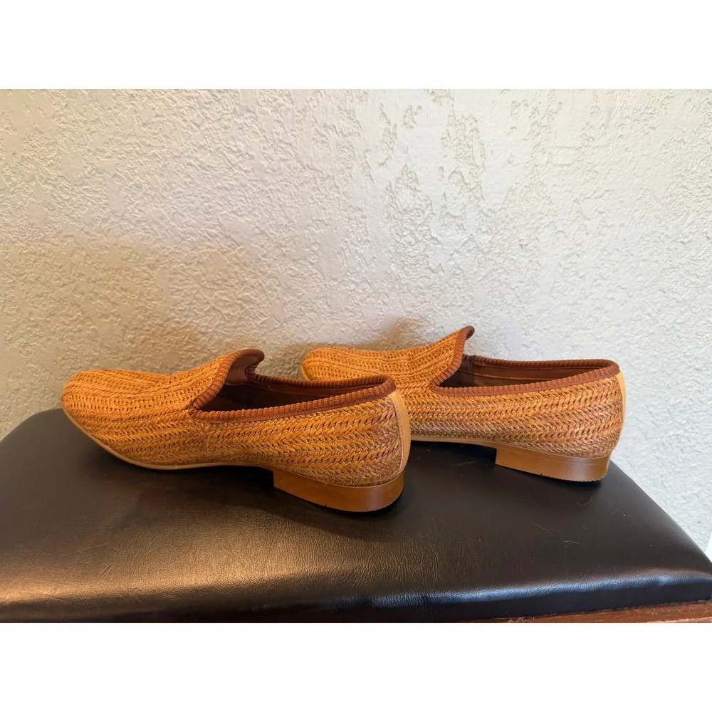 Aldo Mens Woven Raffia Style Loafers Tan Chevron Slip On Shoes Size 9 EUR 42
